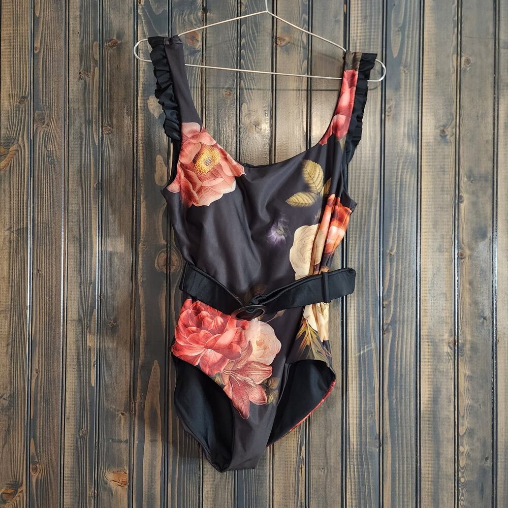 Agua Bendita  Nicolette Shade Brown Floral One Piece Swimsuit Size XL